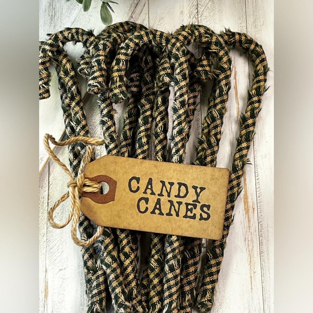 12 Primitive 6" green homespun handmade Fabric Candy Canes Ornaments farmhous… - Picture 10 of 11